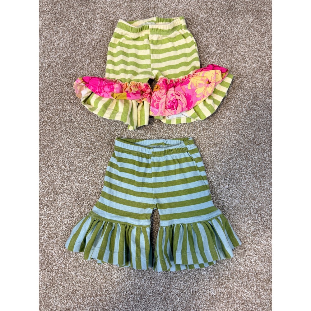 LOT Girls Ruffle Shorts 6M Giggle Moon Baby Striped Floral Bloomers Matilda Jane